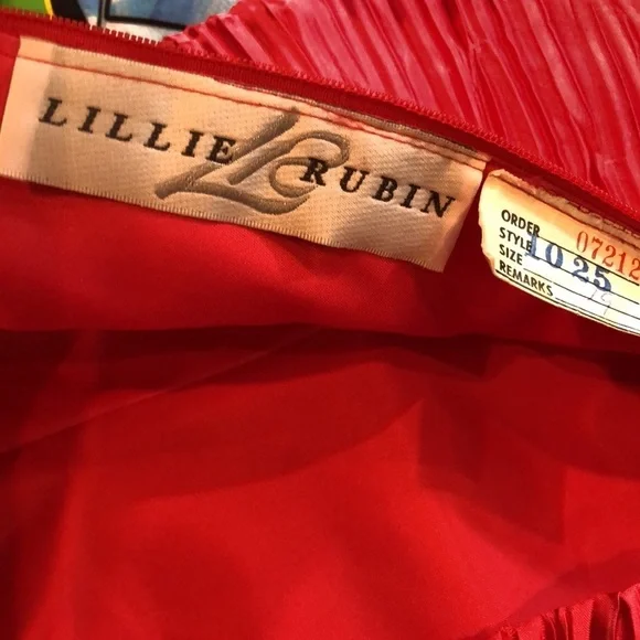 Vintage Lillie Rubin Couture Designer Red Pleated Satin Dress Women’s XS/S 2-4 - Picture 7 of 16